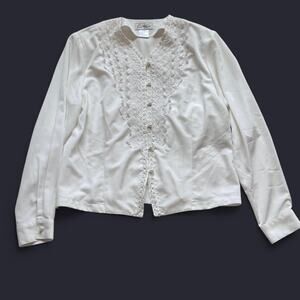 vintage White lace button up blouse sz 14 pearl delicate romantic cottage